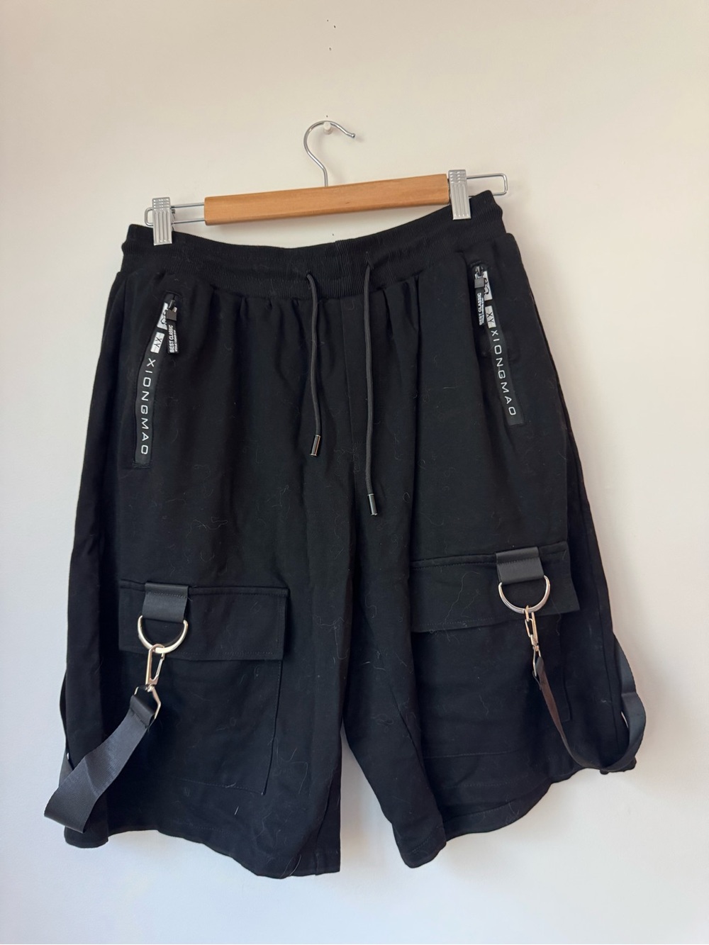 XY XIONGMAO Black Techwear Cargo Shorts Straps D-Rings Size XL